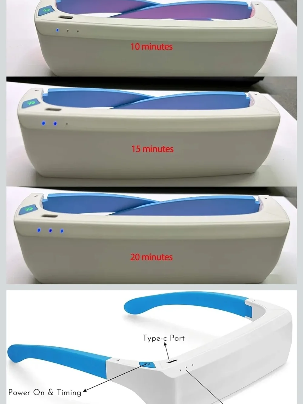 LED Red Light Therapy Eye Glasses in Blue and White
